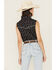 Image #4 - Cowgirl Hardware Women's Branded Print Sleeveless Rhinestone Snap Stretch Western Shirt, Black, hi-res