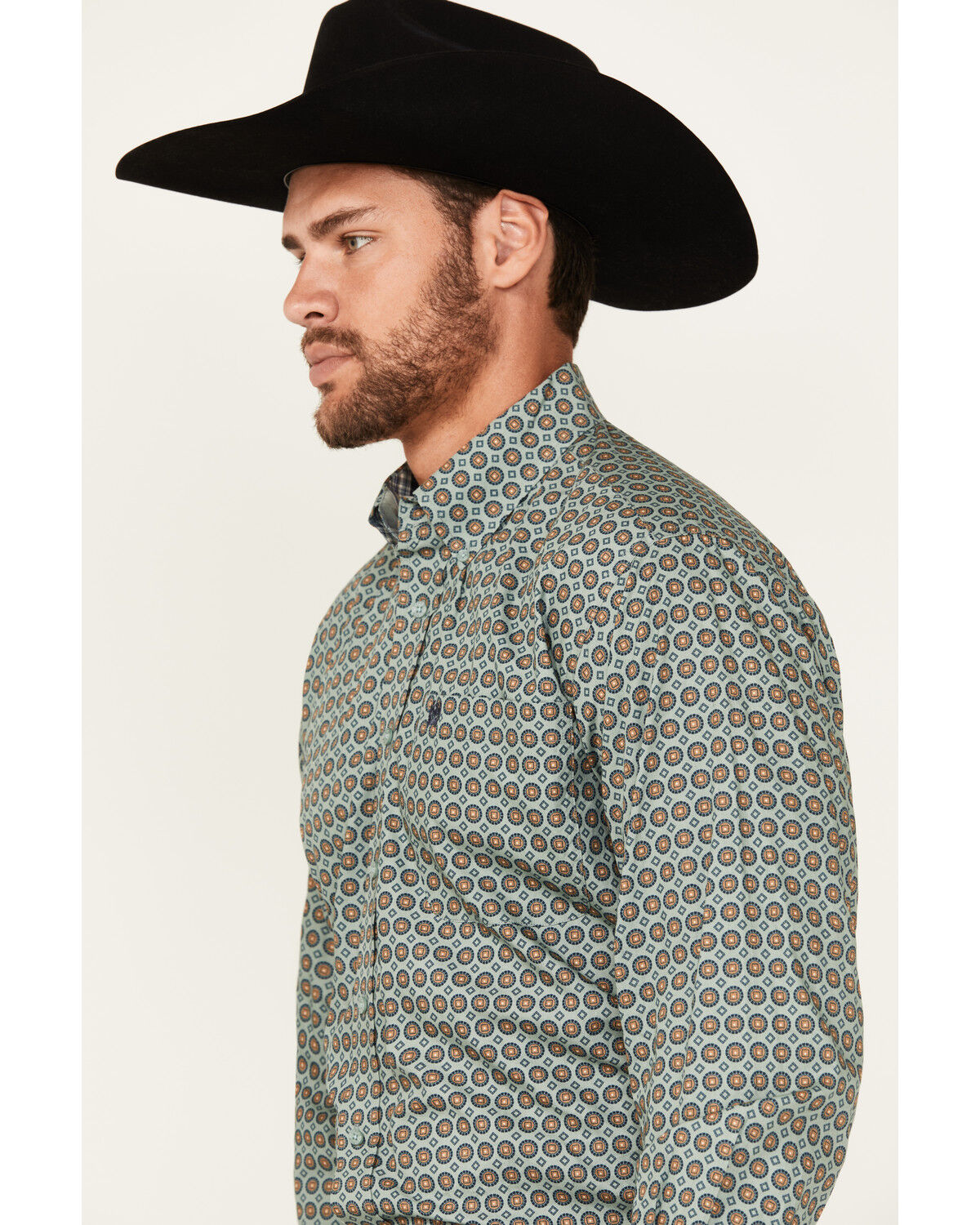 Image #2 - Cinch Men's Circle Geo Print Long Sleeve Button-Down Western Shirt, Teal, hi-res