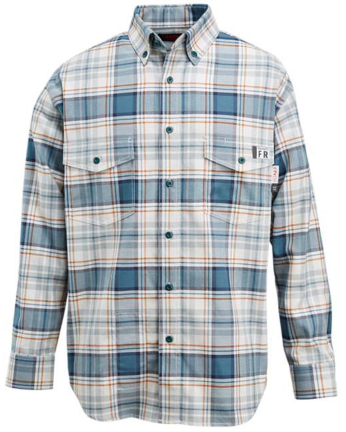 Wolverine Men's FR Plaid Print Long Sleeve Twill Work Shirt, Light Blue, hi-res