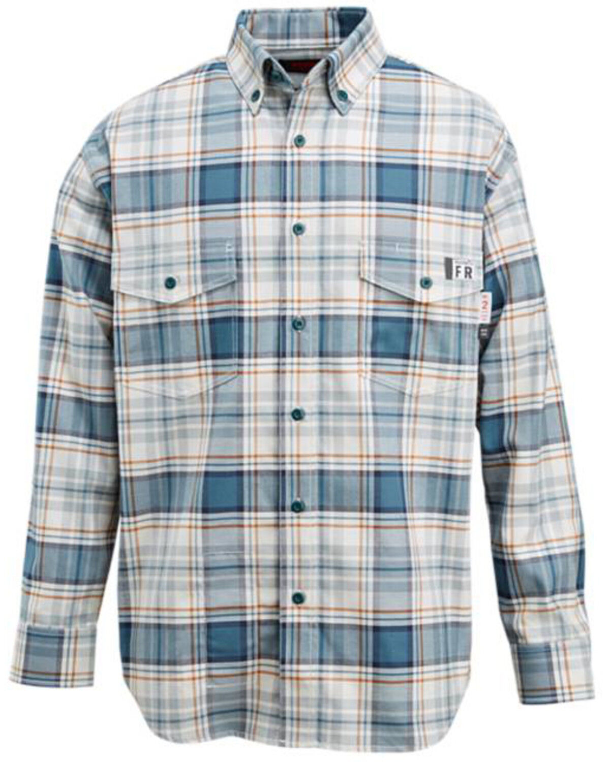 Image #1 - Wolverine Men's FR Plaid Print Long Sleeve Twill Work Shirt, Light Blue, hi-res