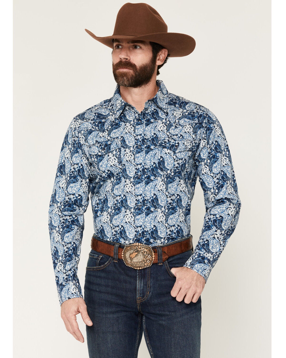 Image #1 - Cody James Men's Escape Route Paisley Print Long Sleeve Snap Western Shirt - Tall, Light Blue, hi-res