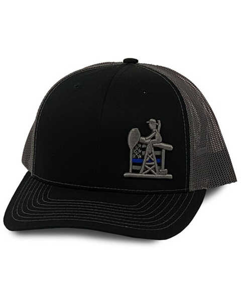 Oil Field Hats Men's Black & Charcoal PJ Cowboy Cop Flag Mesh-Back Ball Cap , Black, hi-res