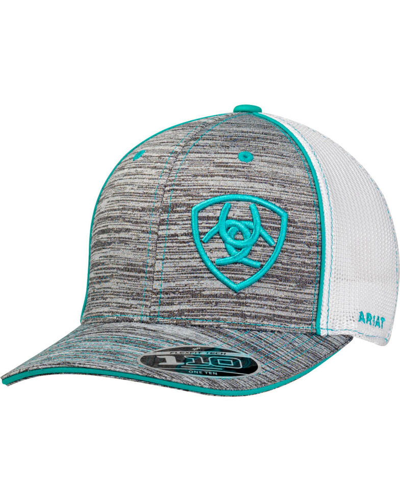 Ariat Men's Turquoise Offset Heather Shield Patch Ball Cap, Heather Grey, hi-res
