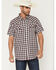 Image #1 - Moonshine Spirit&reg; Men's West Virginia Plaid Print Short Sleeve Snap Flannel Shirt, Burgundy, hi-res