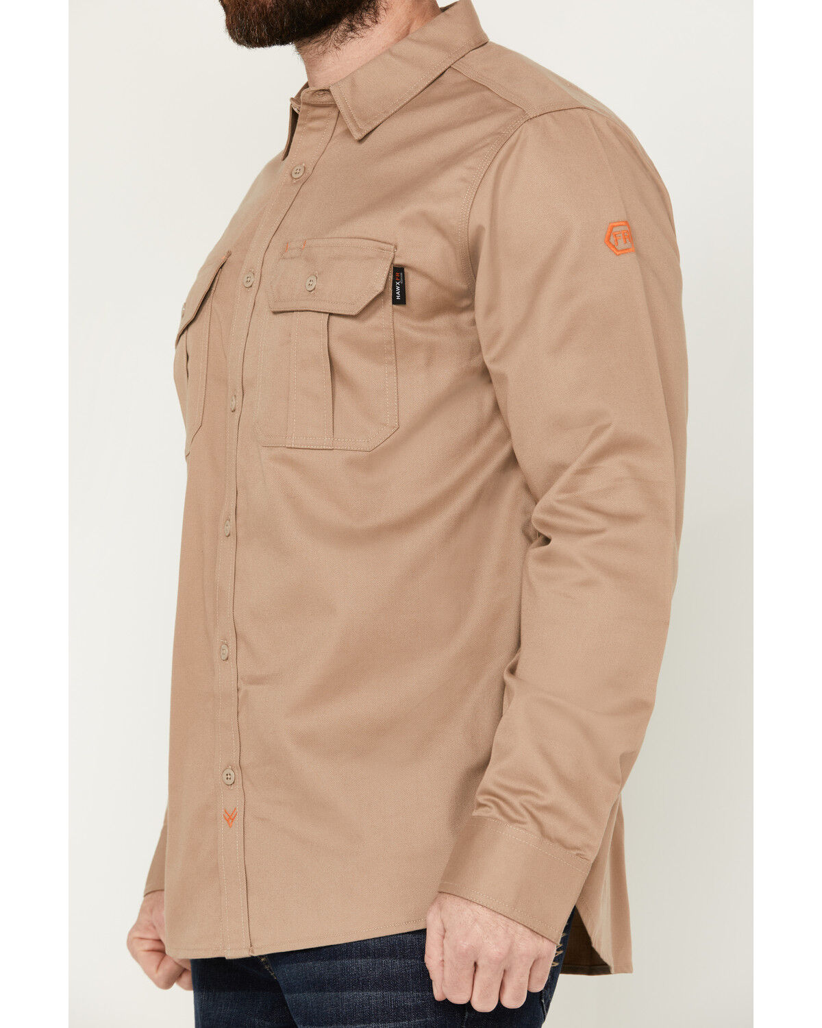 Image #3 - Hawx Men's FR Woven Long Sleeve Button-Down Work Shirt - Big, Beige, hi-res