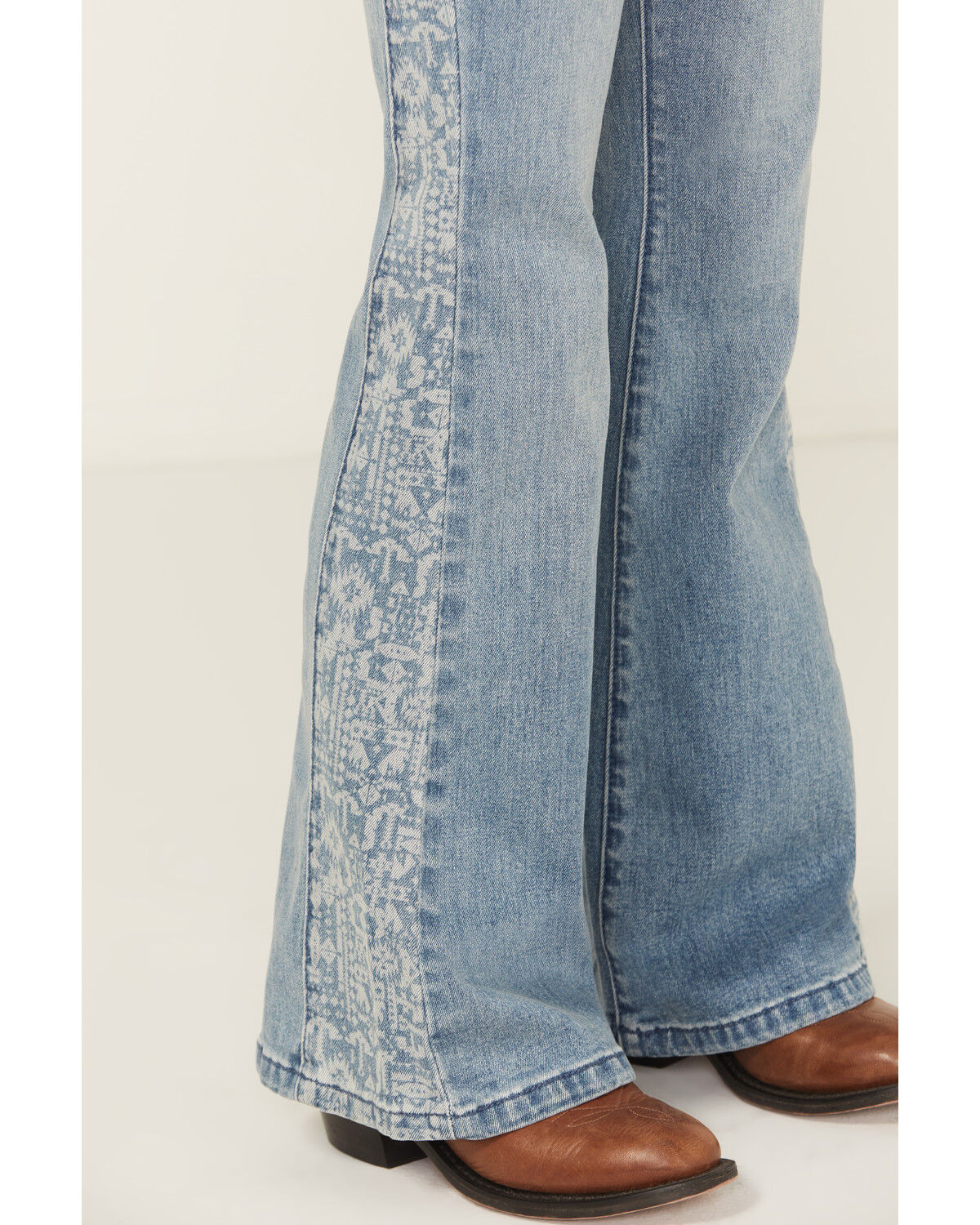 Image #2 - Rock & Roll Denim Girls' Southwestern Print Panel Button Flare Stretch Denim Jeans, Medium Wash, hi-res