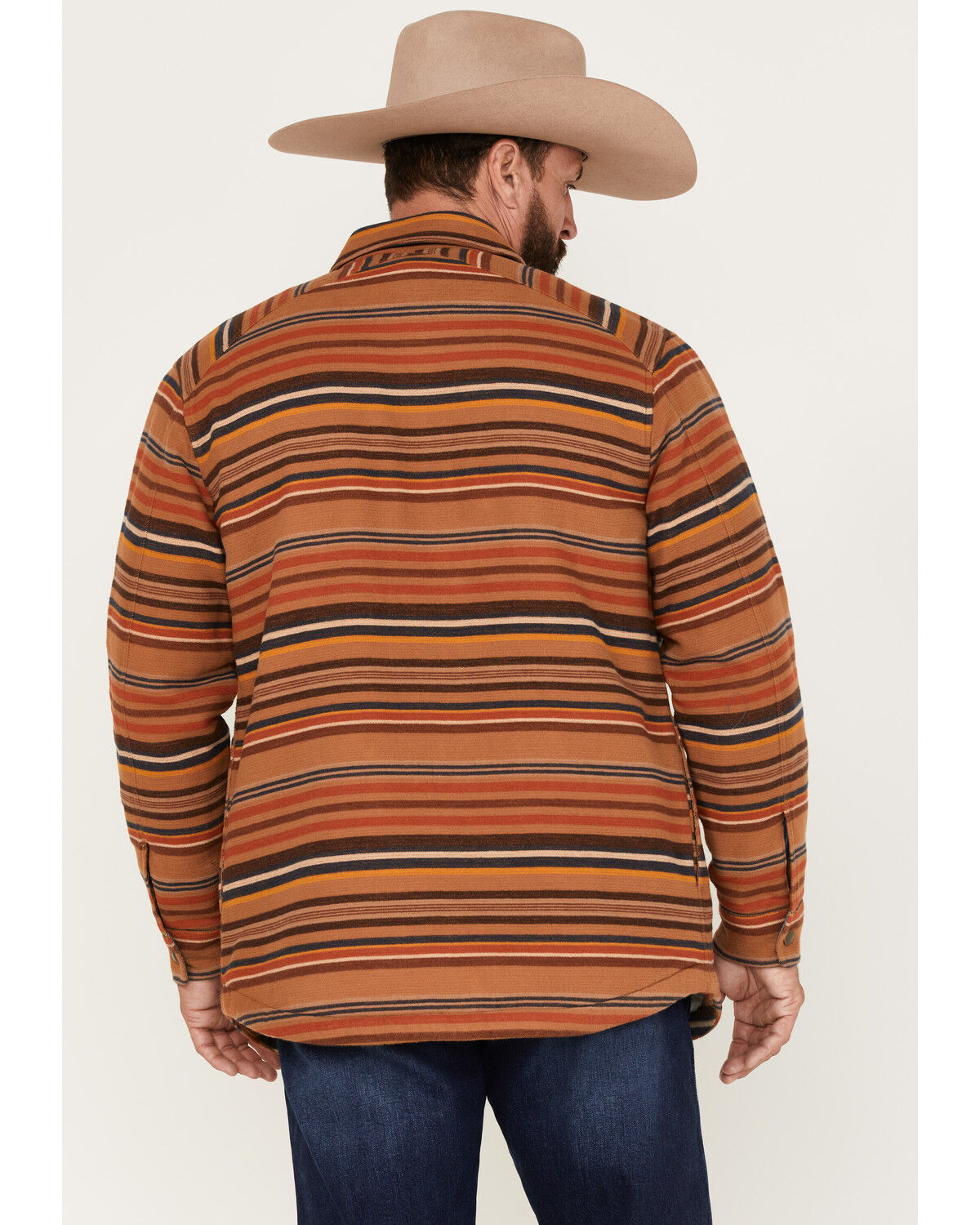 Image #4 - Pendleton Men's Striped Sherpa-Lined Snap Western Shirt Jacket, Brown, hi-res
