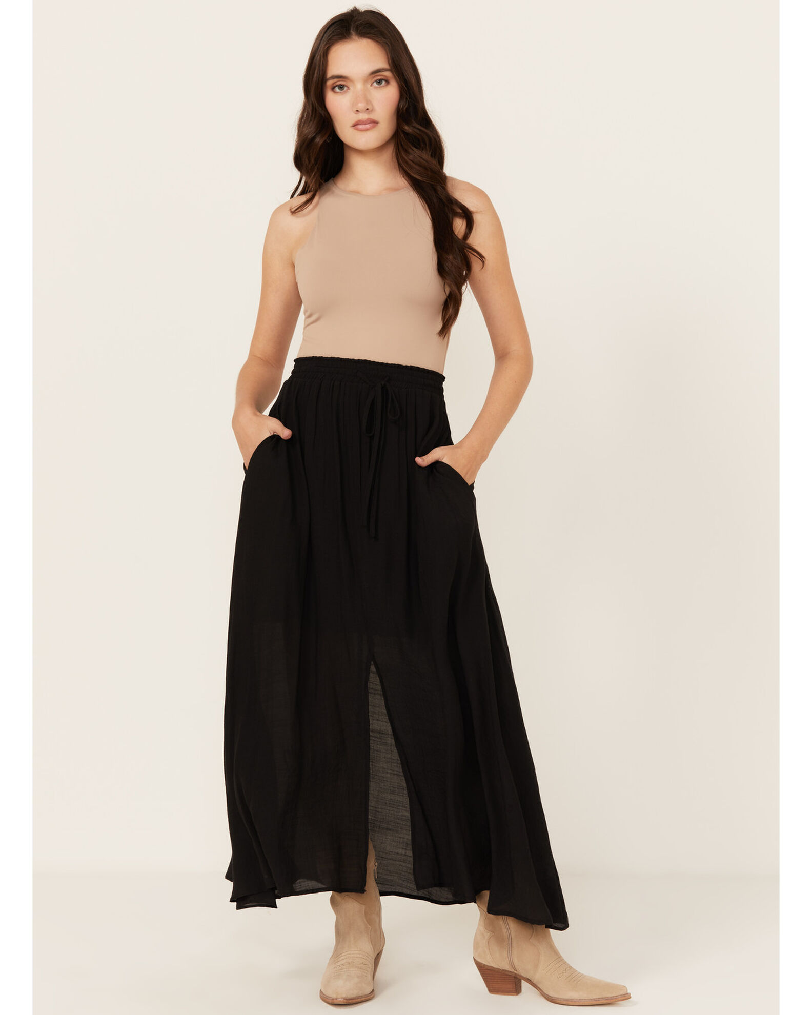 Angie Women s Solid Front Slit Maxi Skirt Country Outfitter