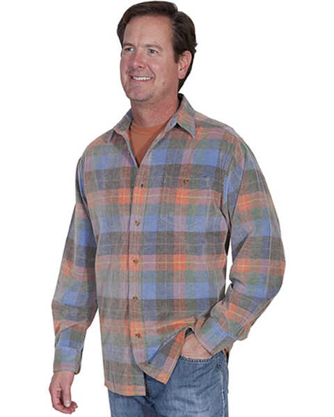 Image #2 - Scully Men's Yard Dye Corduroy Plaid Print Long Sleeve Button Down Western Shirt, Multi, hi-res