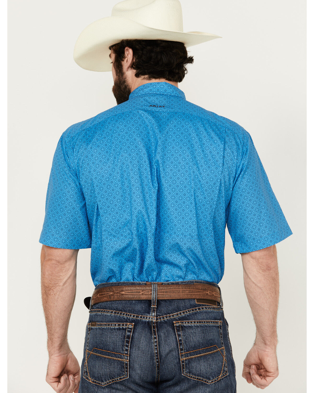 Image #4 - Ariat Men's VentTek Diamond Geo Print Short Sleeve Button-Down Performance Western Shirt - Tall, Blue, hi-res