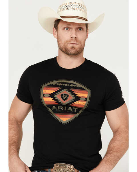 Ariat Men's Boot Barn Exclusive Southwestern SMU Short Sleeve Graphic T-Shirt, Black, hi-res