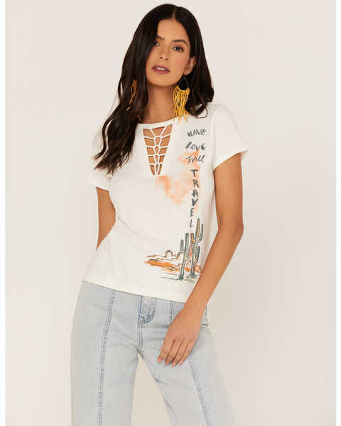 Image #1 - Shyanne Women's Keyhole Desert Graphic Tee, Ivory, hi-res