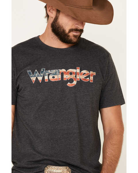 Image #3 - Wrangler Men's Charcoal Flag Logo Graphic T-Shirt , Charcoal, hi-res