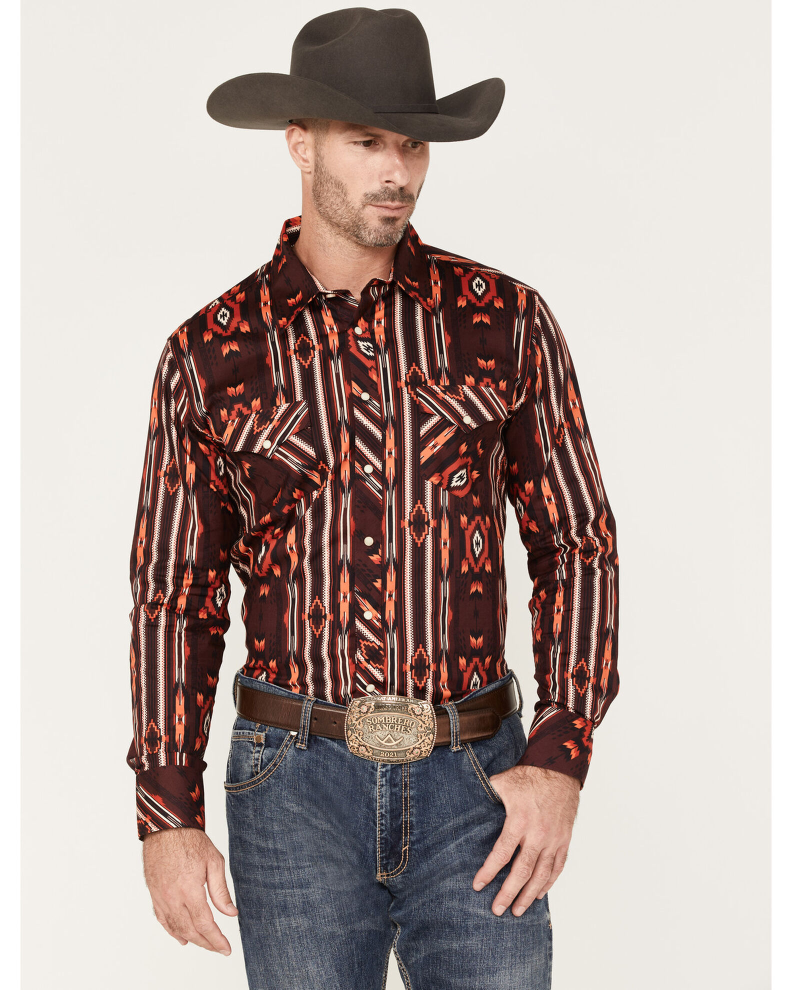 Burgundy pearl snap shirt top