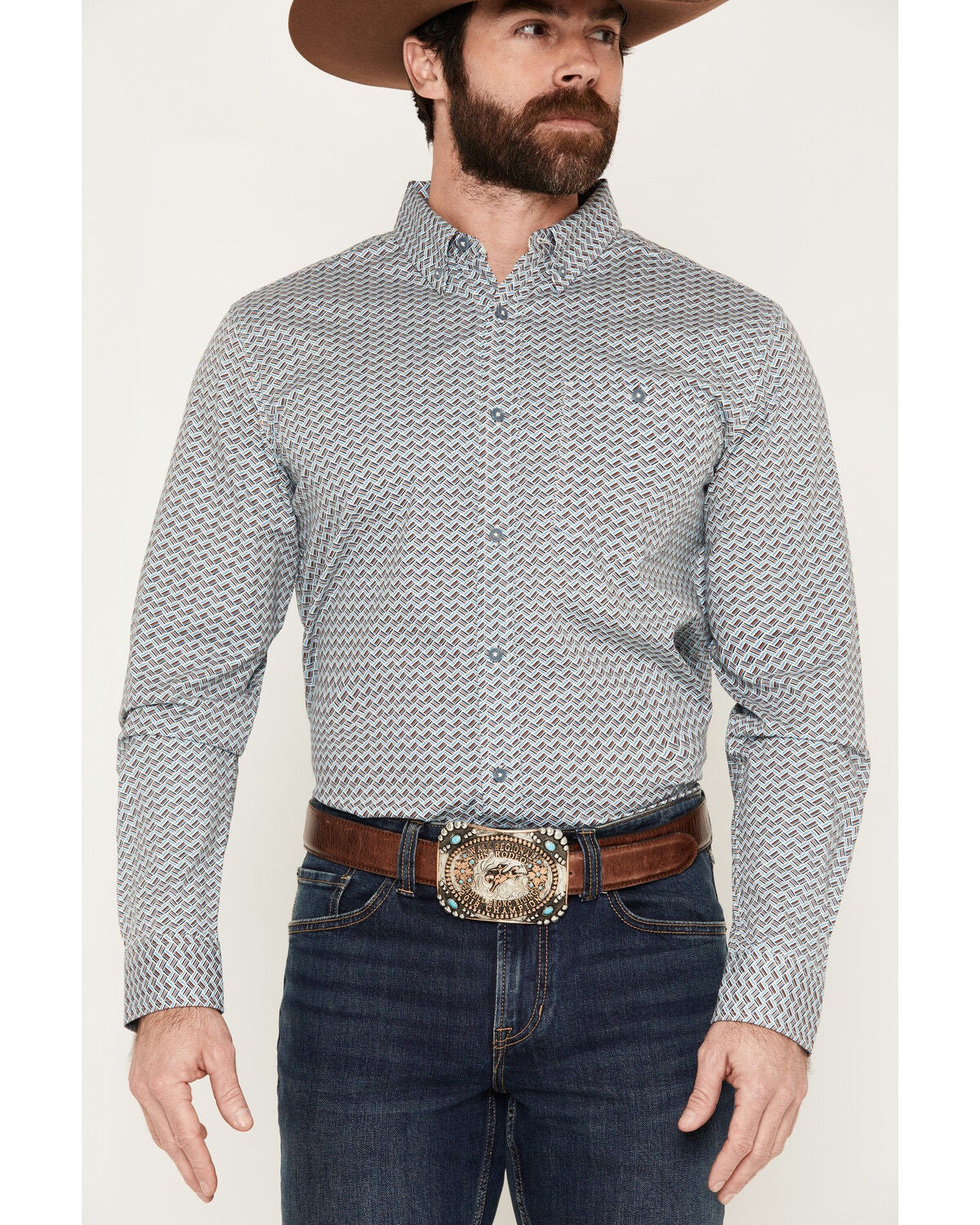 Image #3 - RANK 45&reg; Men's Stone Bluff Geo Print Long Sleeve Button-Down Stretch Western Shirt, Multi, hi-res