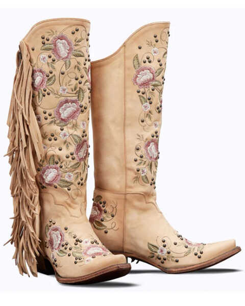 Junk Gypsy By Lane Women's Flora Floral Studded Western Boots - Snip Toe , Ivory, hi-res