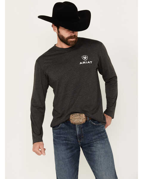 Ariat Men's Star Spangled Logo Long Sleeve Graphic T-Shirt, Charcoal, hi-res