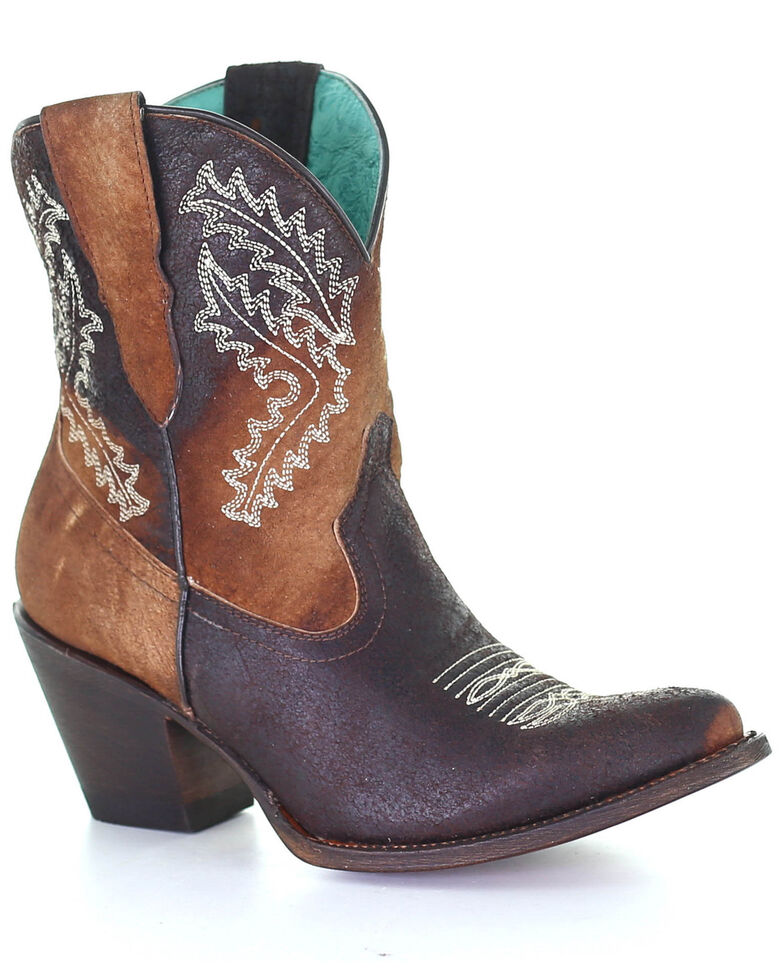 Corral Women's Brown Embroidery Western Booties - Round Toe, Brown, hi-res
