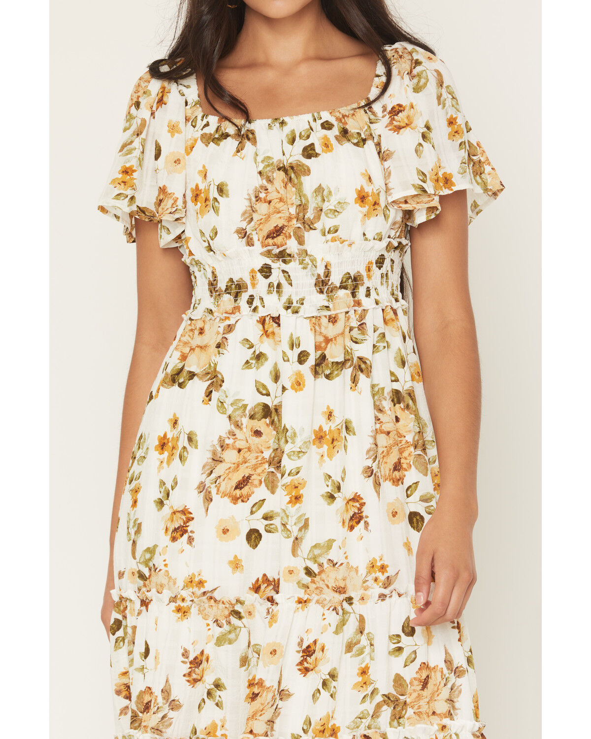Image #3 - Wild Moss Women's Floral Print Short Sleeve High-Low Dress, Ivory, hi-res