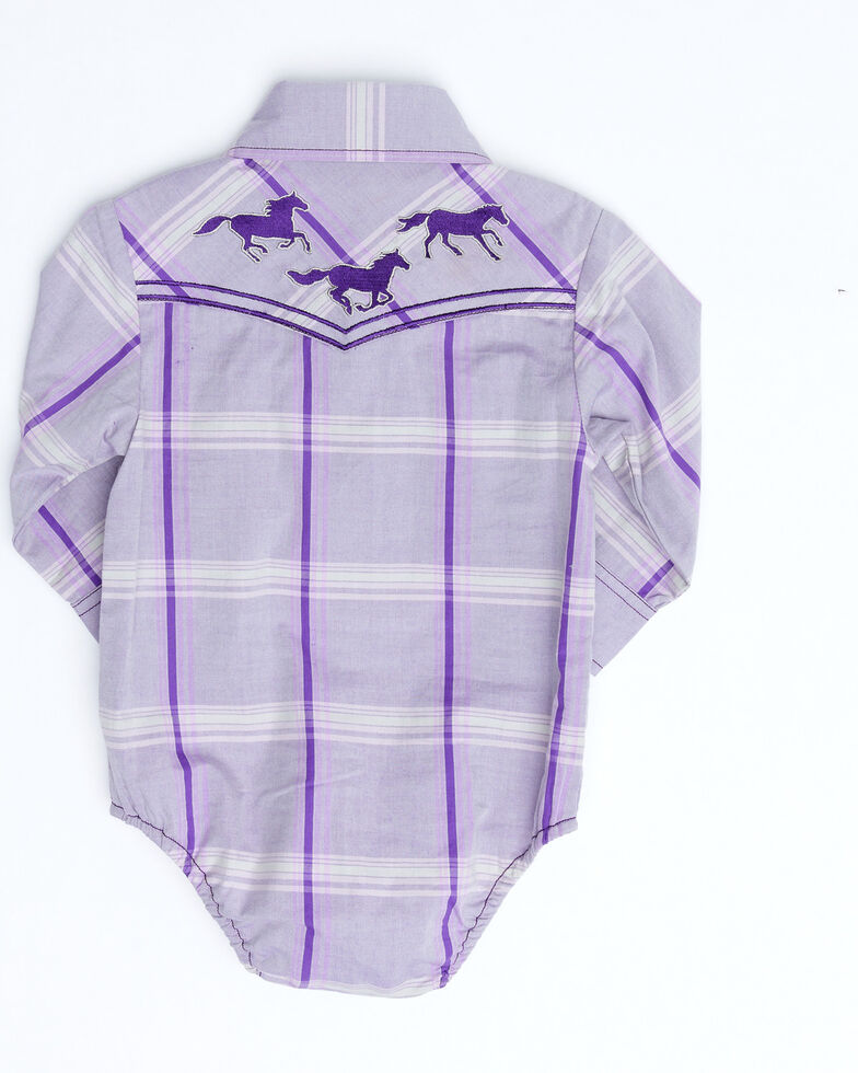 Cowgirl Hardware Infant Girls' Purple Plaid Embroidered Horse Long Sleeve Onesie , Purple, hi-res