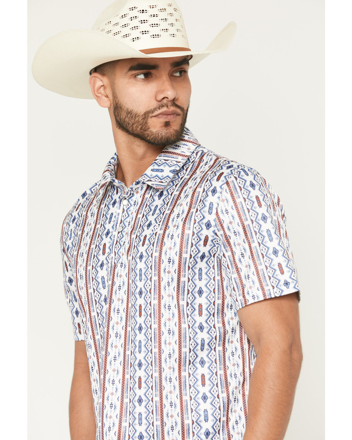 Image #2 - Panhandle Slim Men's Southwestern Short Sleeve Snap Polo Shirt, Multi, hi-res