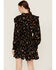 Image #4 - Angie Women's Floral Print Long Sleeve Black Smocked Waist Mini Dress, Black, hi-res