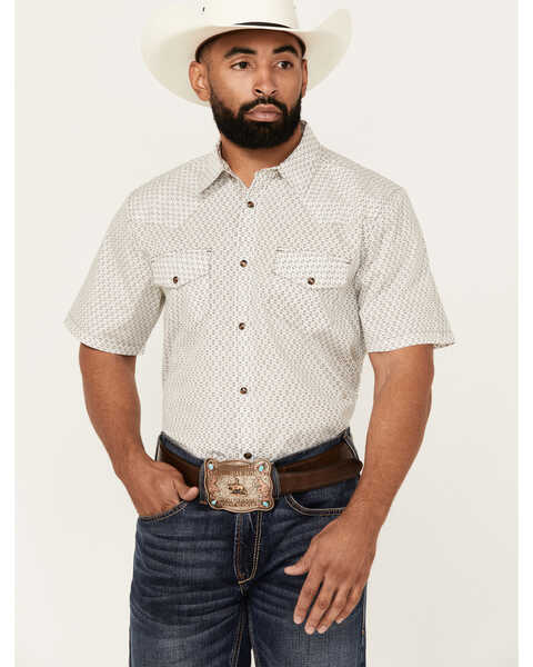 Gibson Trading Co Men's Moonlight Geo Print Short Sleeve Snap Western Shirt , White, hi-res
