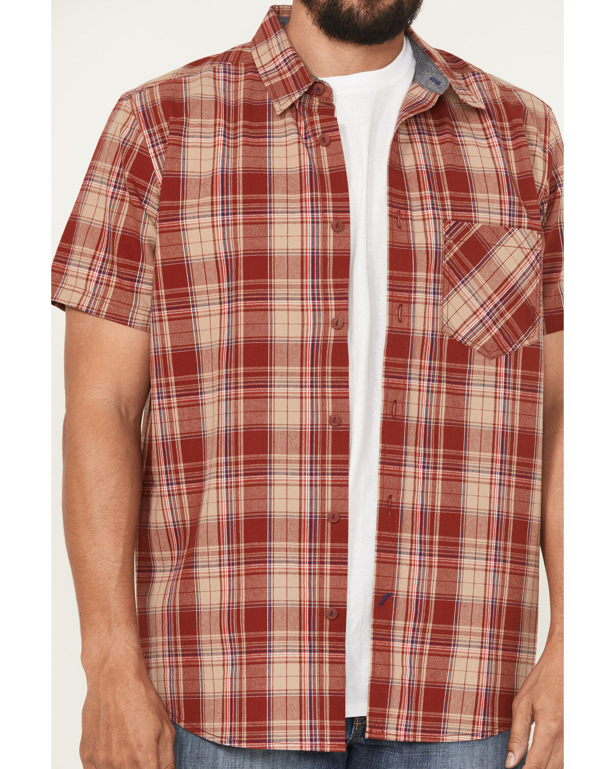Image #3 - Brothers and Sons Men's Amador Plaid Print Short Sleeve Button-Down Western Shirt, Dark Red, hi-res