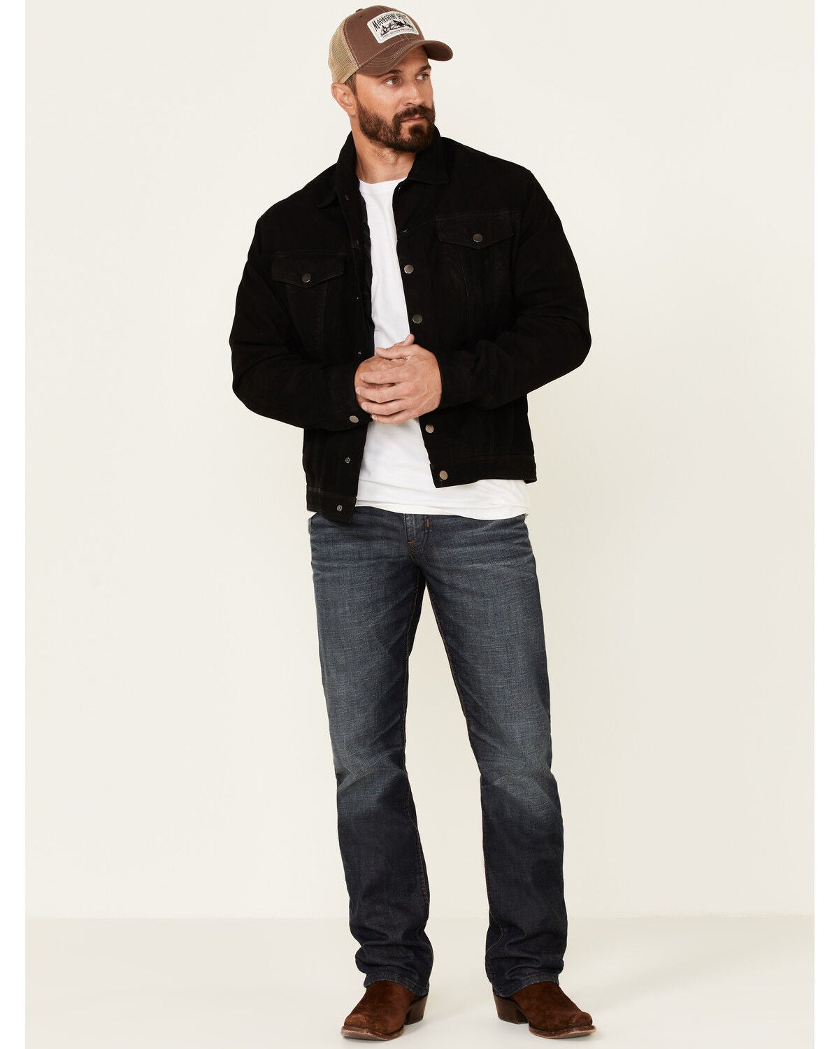 Leather Lined Snap-Front Jean Jacket 