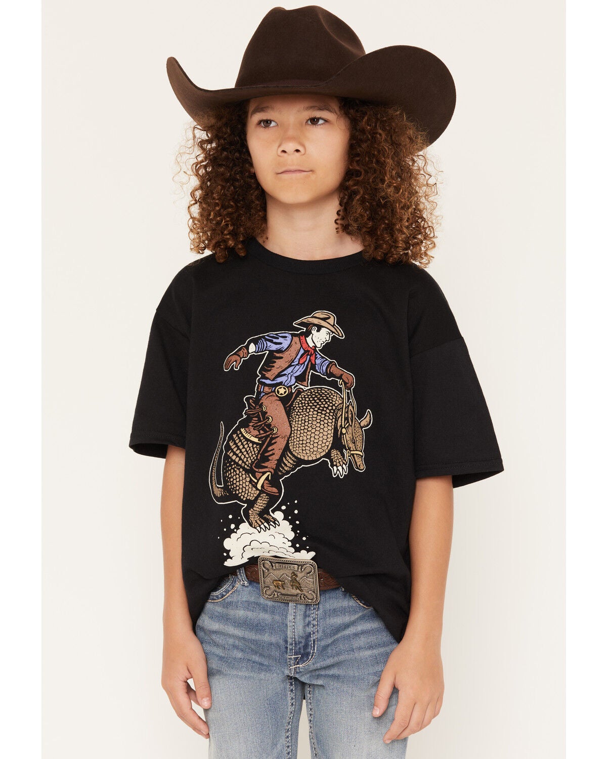 Image #1 - Cody James Boys' Armadillo Rider Short Sleeve Graphic T-Shirt, Black, hi-res