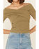 Very J Women's Rib-Knit Cross Front Off-Shoulder Short Sleeve Crop Top, Olive, hi-res