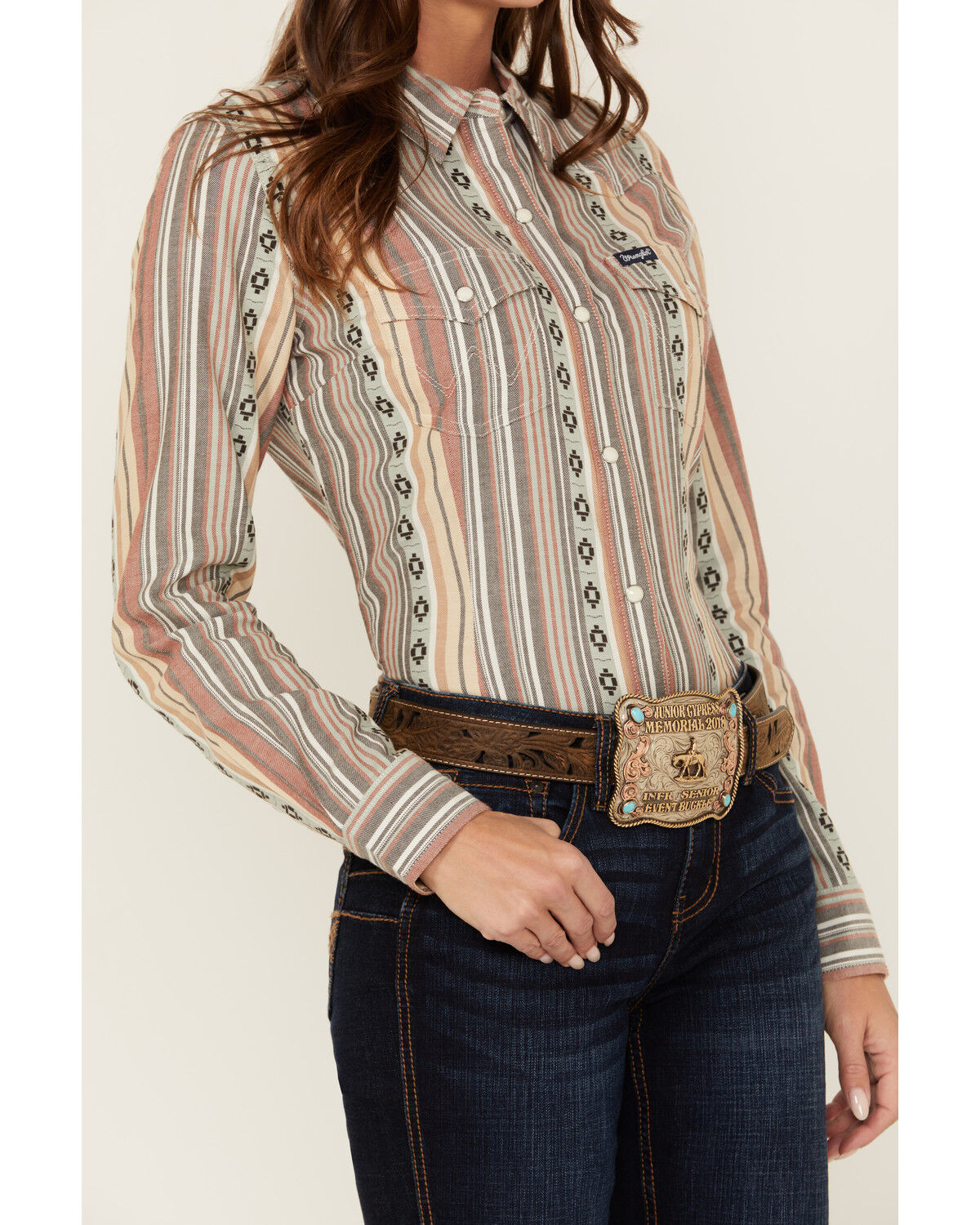 Image #3 - Wrangler Retro Women's Striped Long Sleeve Snap Western Shirt, Blue, hi-res