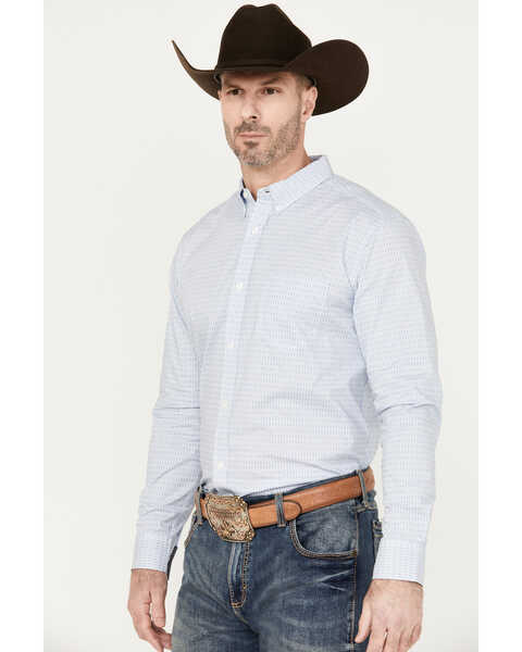 Image #2 - Cody James Men's Fish Net Geo Print Long Sleeve Button-Down Western Shirt, Light Blue, hi-res