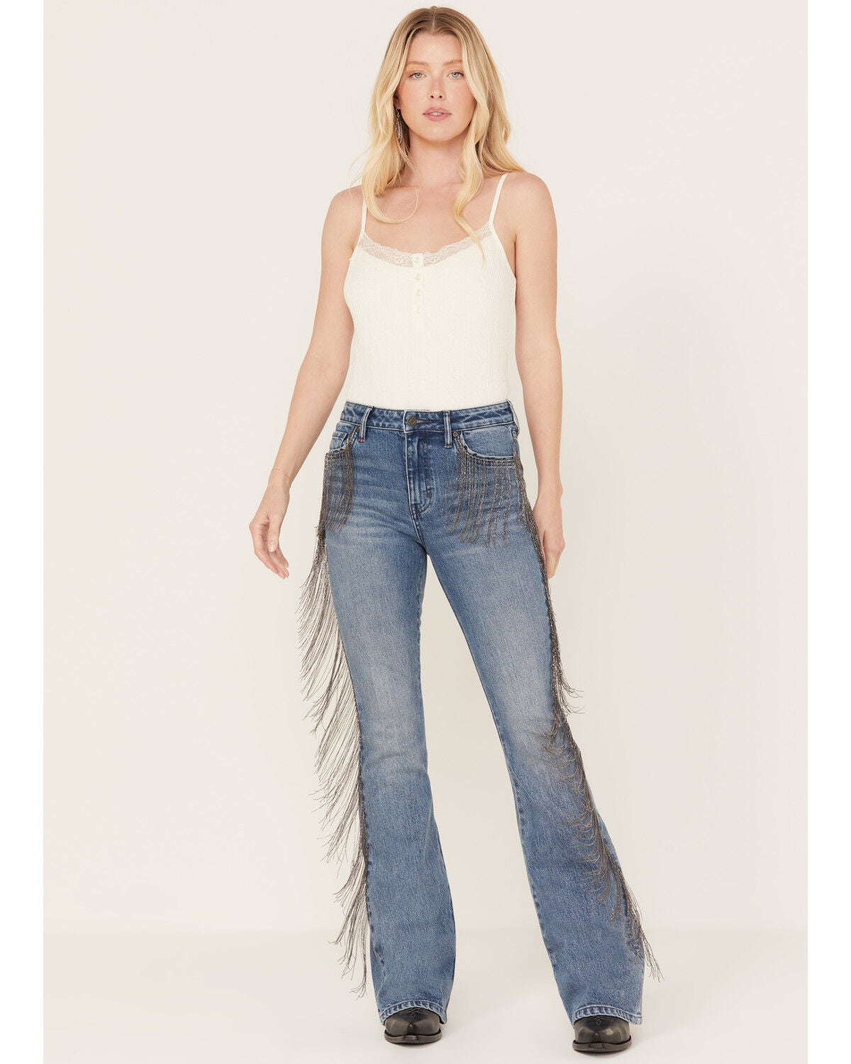 Idyllwind Women's Carlyle Place High Risin' Fringe Bootcut Jeans, Medium Wash, hi-res