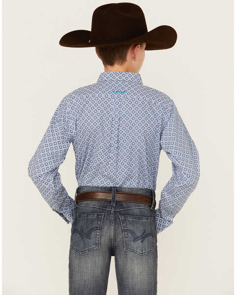 Image #4 - Ariat Boys' Parker Geo Print Long Sleeve Button-Down Western Shirt , Blue, hi-res