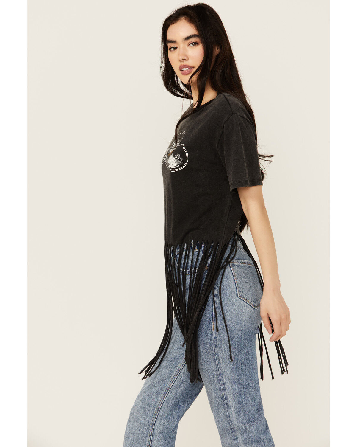 Image #2 - Rock & Roll Denim Women's Hat Short Sleeve Fringe Graphic Tee, Black, hi-res