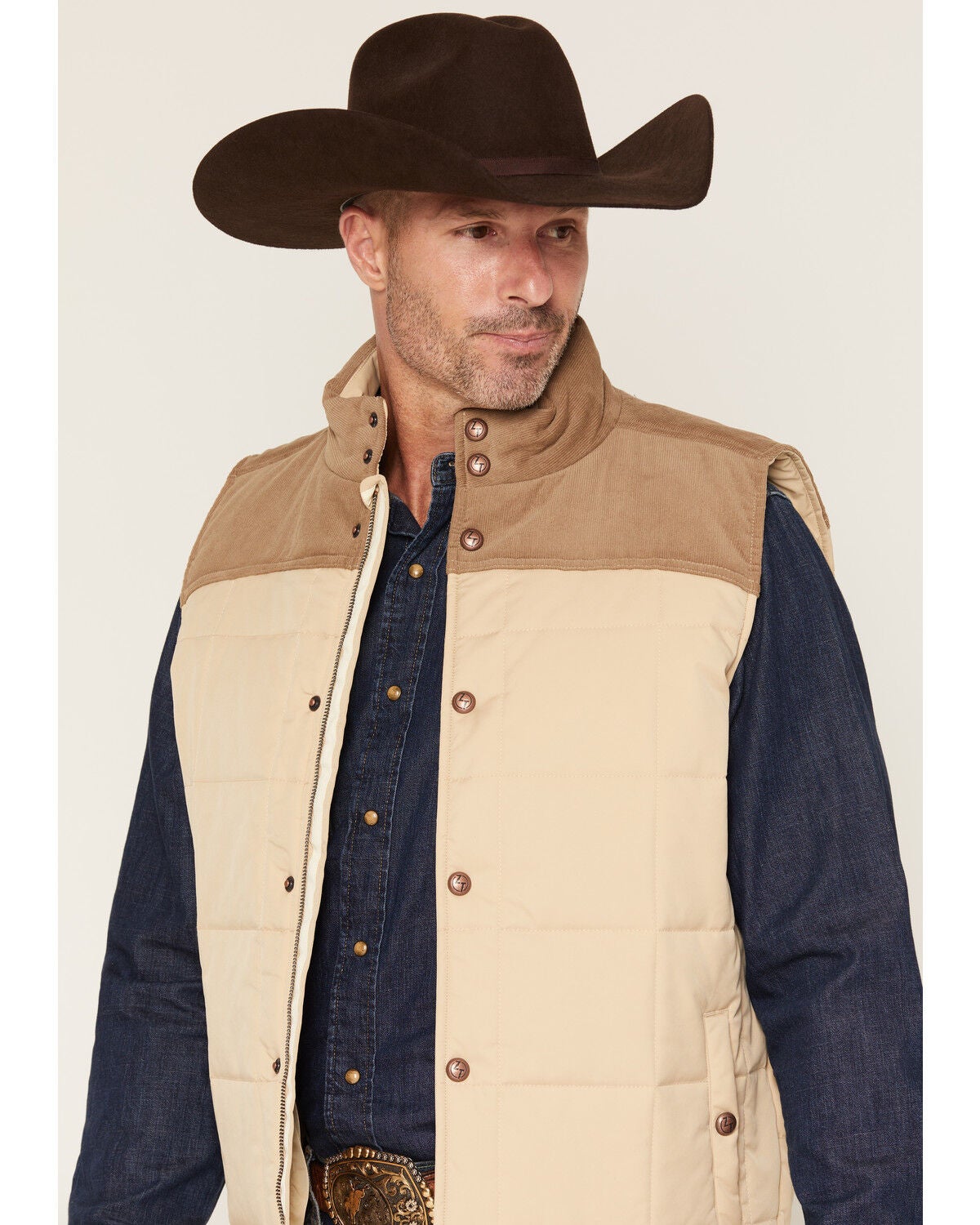 Image #2 - Zach Top X Kimes Ranch Men's Colorblock Corduroy Puffer Vest, Khaki, hi-res