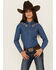 Image #1 - Shyanne Girls' Fairview Chambray Long Sleeve Snap Western Shirt , Medium Wash, hi-res