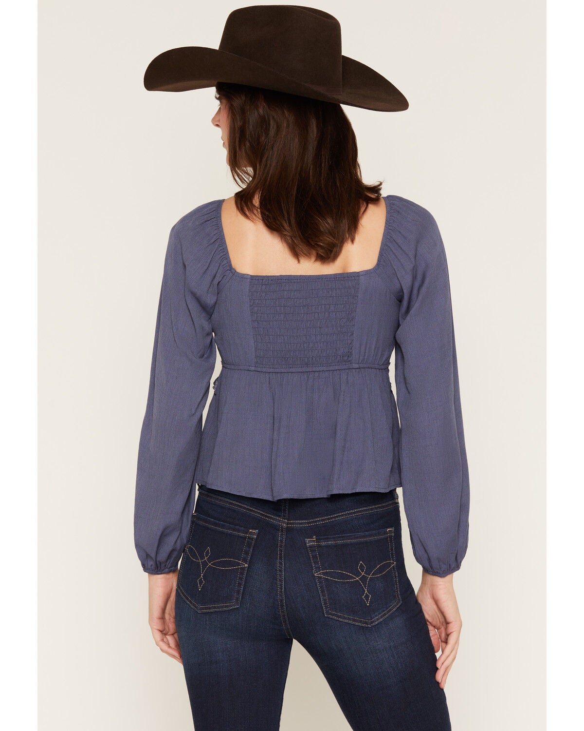 Image #4 - Ash & Violet Women's Solid Long Sleeve Shirt, Navy, hi-res