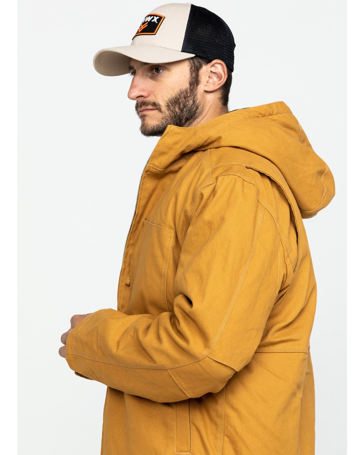 Image #3 - Hawx Men's Brown Canvas Quilted Bi-Swing Hooded Zip Front Work Jacket, , hi-res