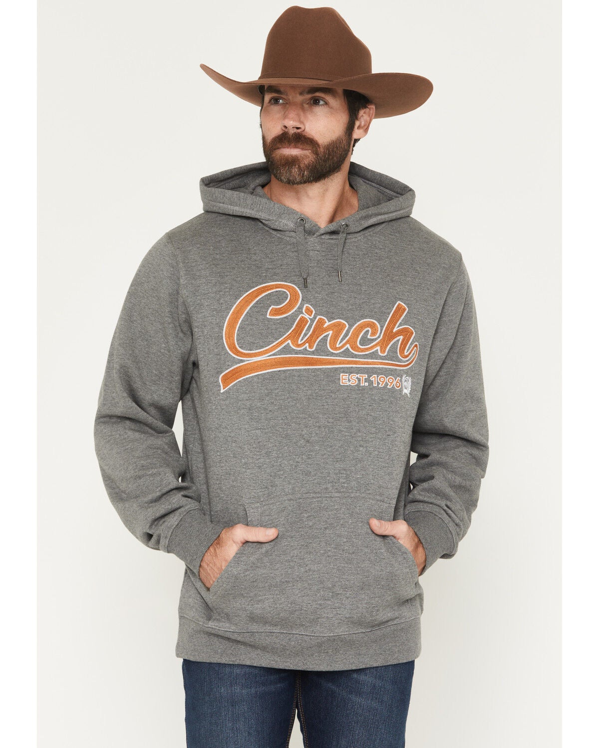 Image #1 - Cinch Men's Logo Hooded Sweatshirt, Grey, hi-res