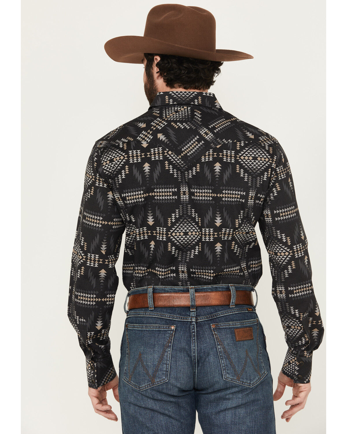 Image #4 - Rock & Roll Denim Men's Southwestern Print Long Sleeve Snap Stretch Western Shirt, Black, hi-res