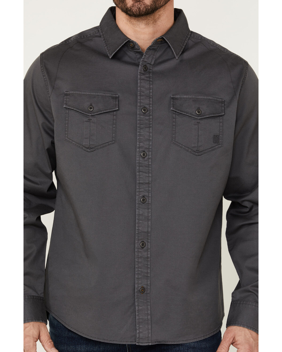 Image #4 - Brothers and Sons Men's Weathered Twill Solid Long Sleeve Button-Down Western Shirt, Charcoal, hi-res