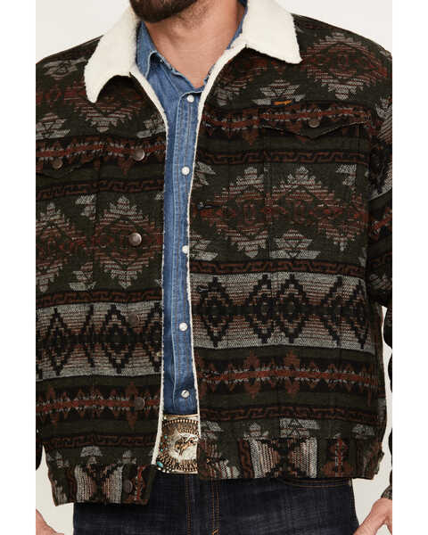 Image #3 - Wrangler Men's Southwestern Print Sherpa Button Down Jacquard Jacket, Olive, hi-res