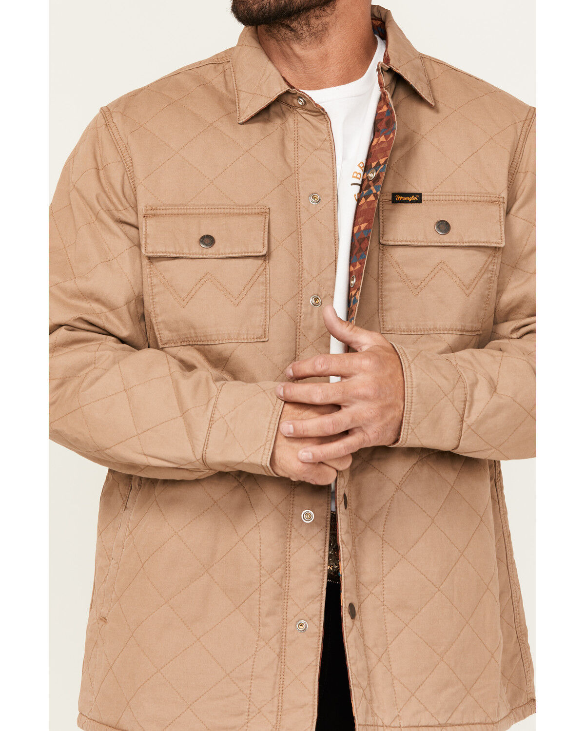 Image #3 - Wrangler Men's Reversible Quilted Shirt Jacket, Beige, hi-res