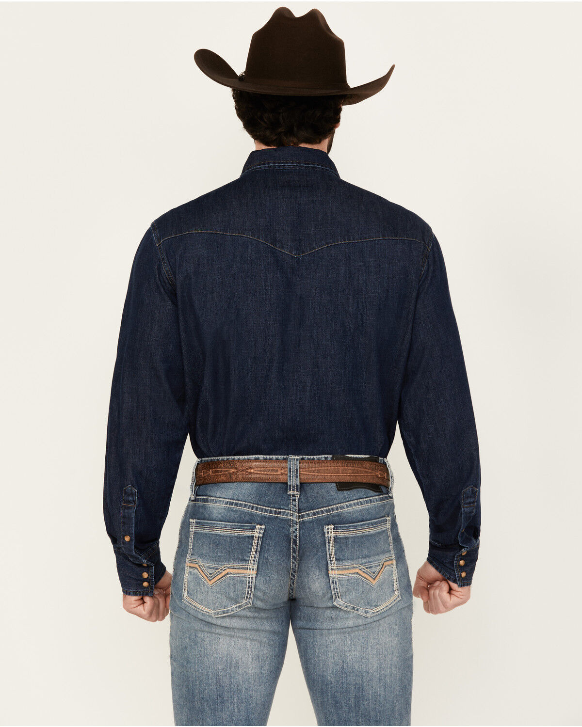 Image #4 - Wrangler Men's Medium Wash Denim Long Sleeve Snap Western Shirt - Tall, Medium Wash, hi-res