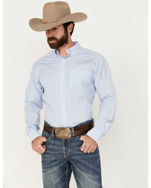 Ariat Men's Pro Series Dabney Checkered Print Long Sleeve Button-Down Western Shirt - Tall , Light Blue, hi-res