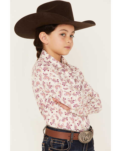 Image #2 - Shyanne Girls' Floral Paisley Print Long Sleeve Western Pearl Snap Shirt, Ivory, hi-res