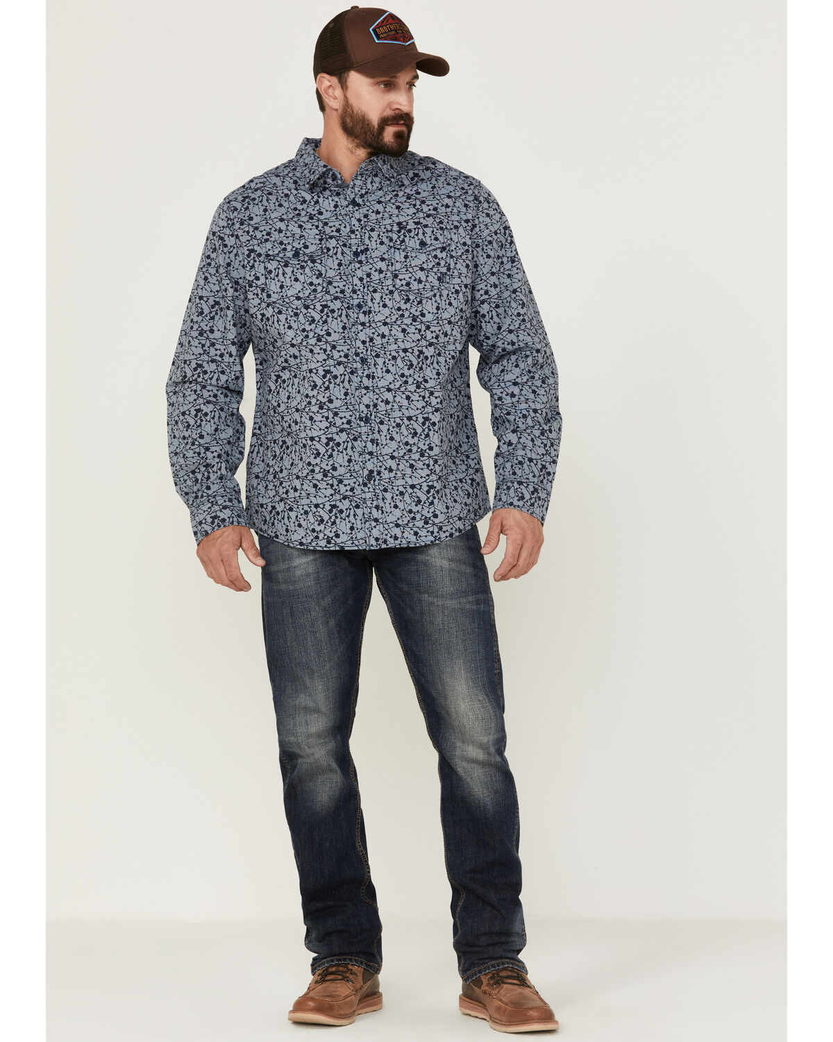 Image #2 - Brothers and Sons Men's All-Over Print Long Sleeve Button Down Western Shirt, Navy, hi-res