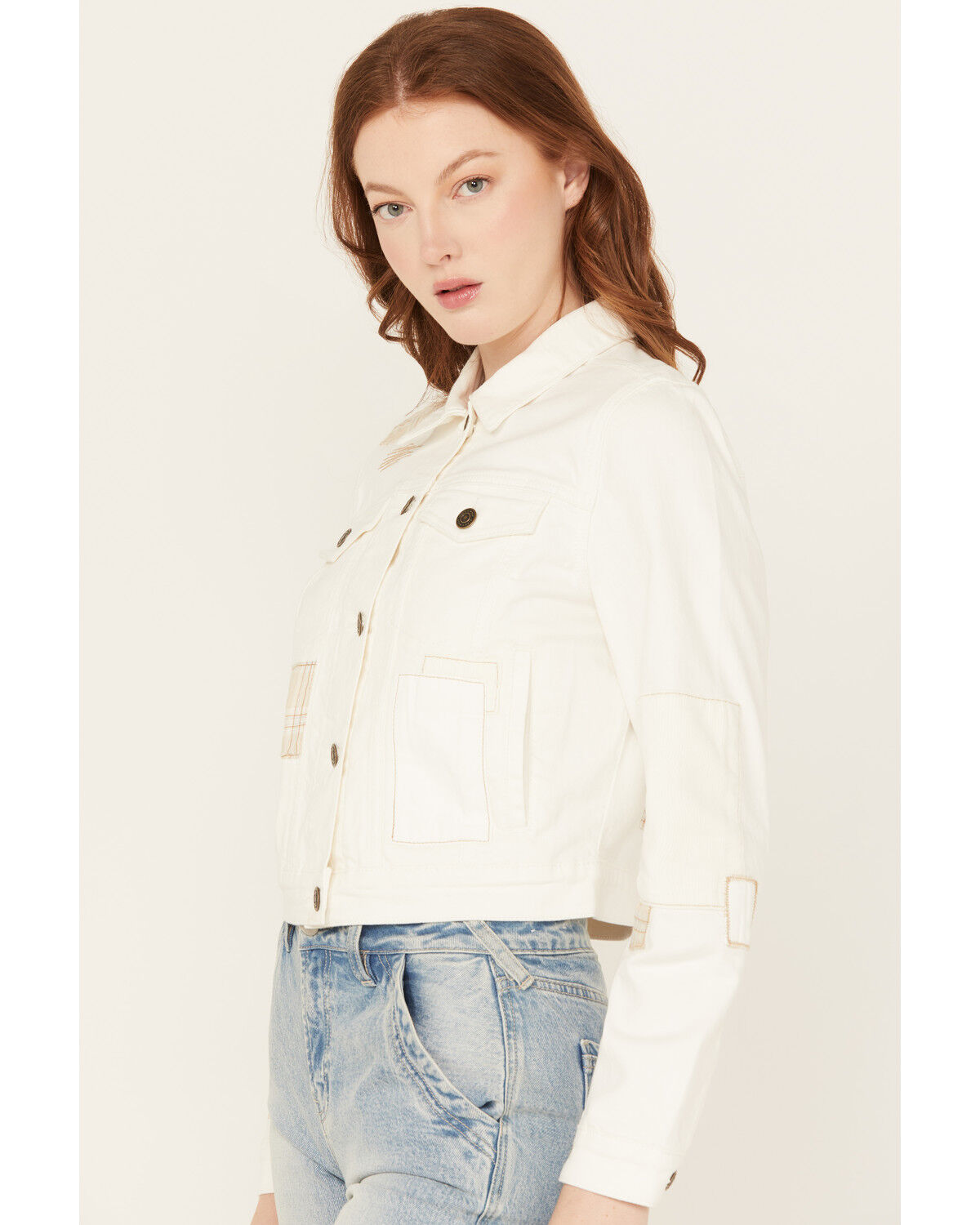 Image #2 - Cleo + Wolf Women's Patched Trucker Jacket, White, hi-res